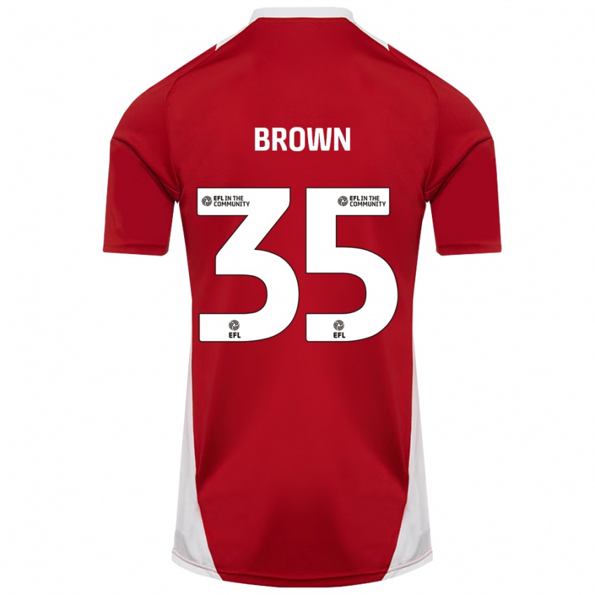 ילדים Jaxon Brown #35 אדום לבן זהב ג'רזי ביתית 2025/26 חולצה קצרה