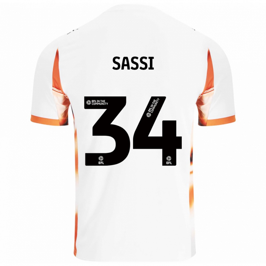 ילדים דן סאסי #34 לבן כתום שחור הרחק ג'רזי 2025/26 חולצה קצרה