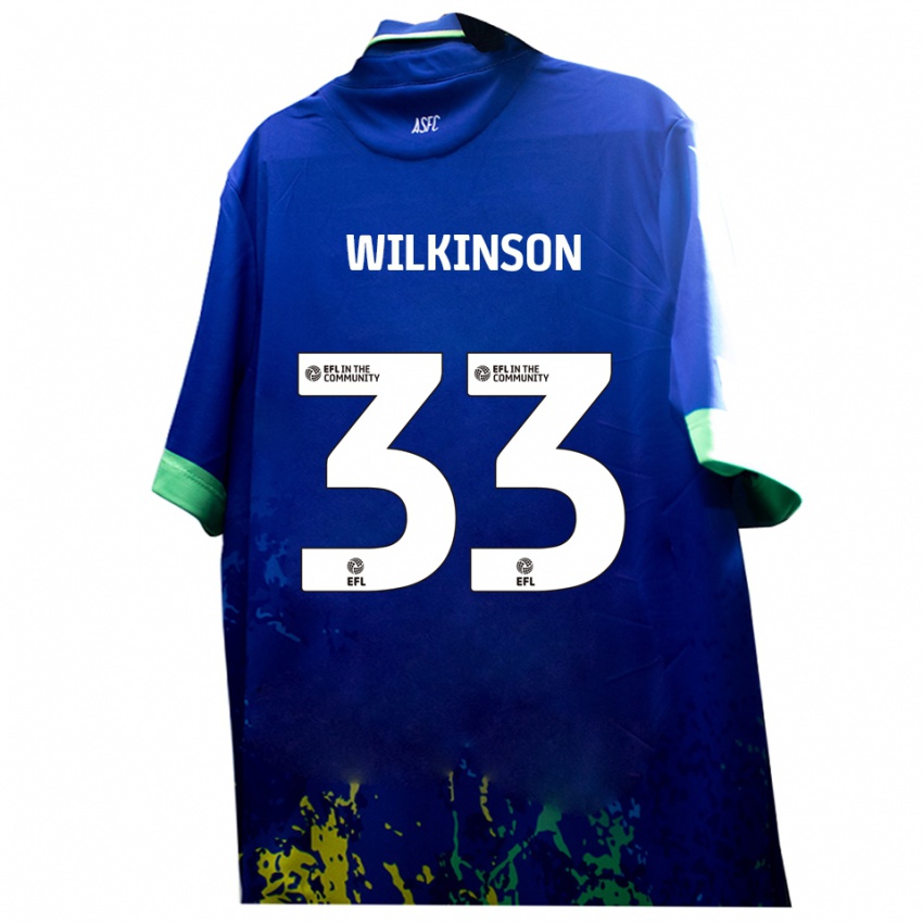 ילדים פינלי וילקינסון #33 כחול צהוב הרחק ג'רזי 2025/26 חולצה קצרה