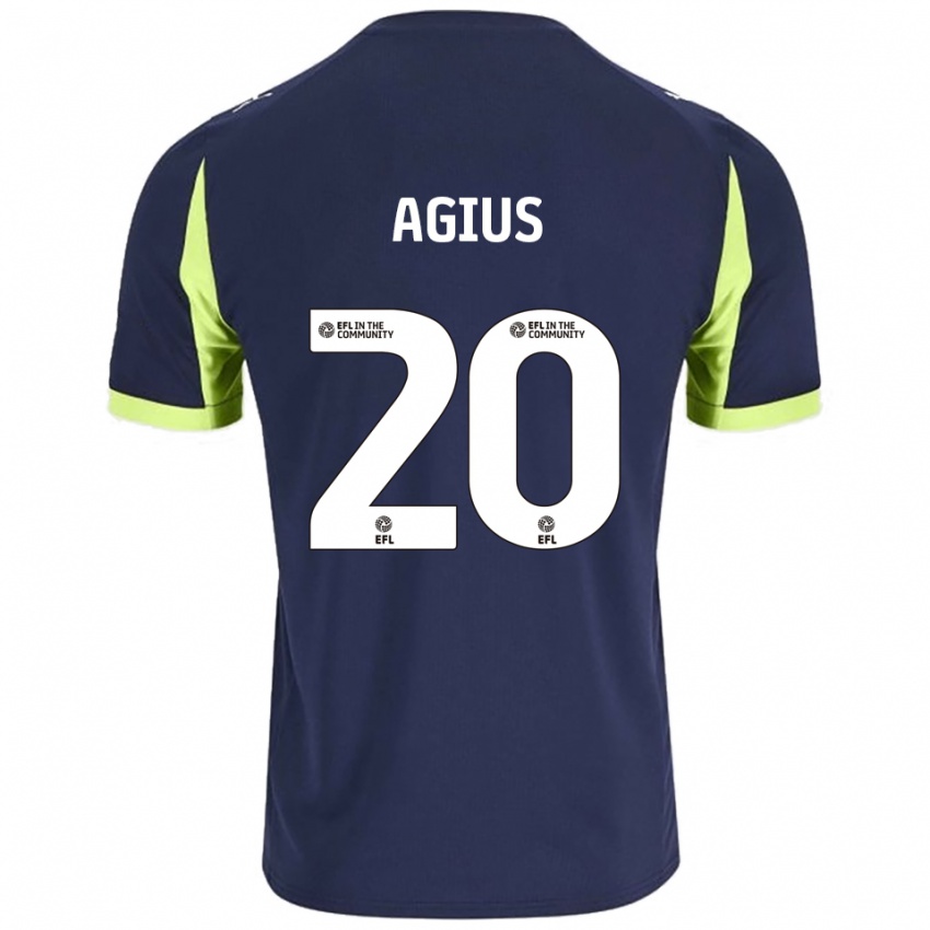 ילדים קאלום אגיוס #20 כחול נייבי ירוק זוהר הרחק ג'רזי 2025/26 חולצה קצרה
