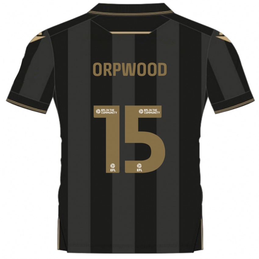 ילדים Jo Orpwood #15 שחור זהב הרחק ג'רזי 2025/26 חולצה קצרה