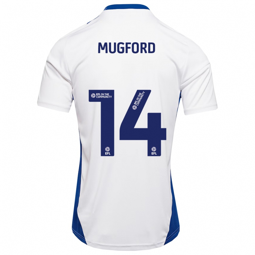 ילדים Mia Mugford #14 לבן כחול הרחק ג'רזי 2025/26 חולצה קצרה