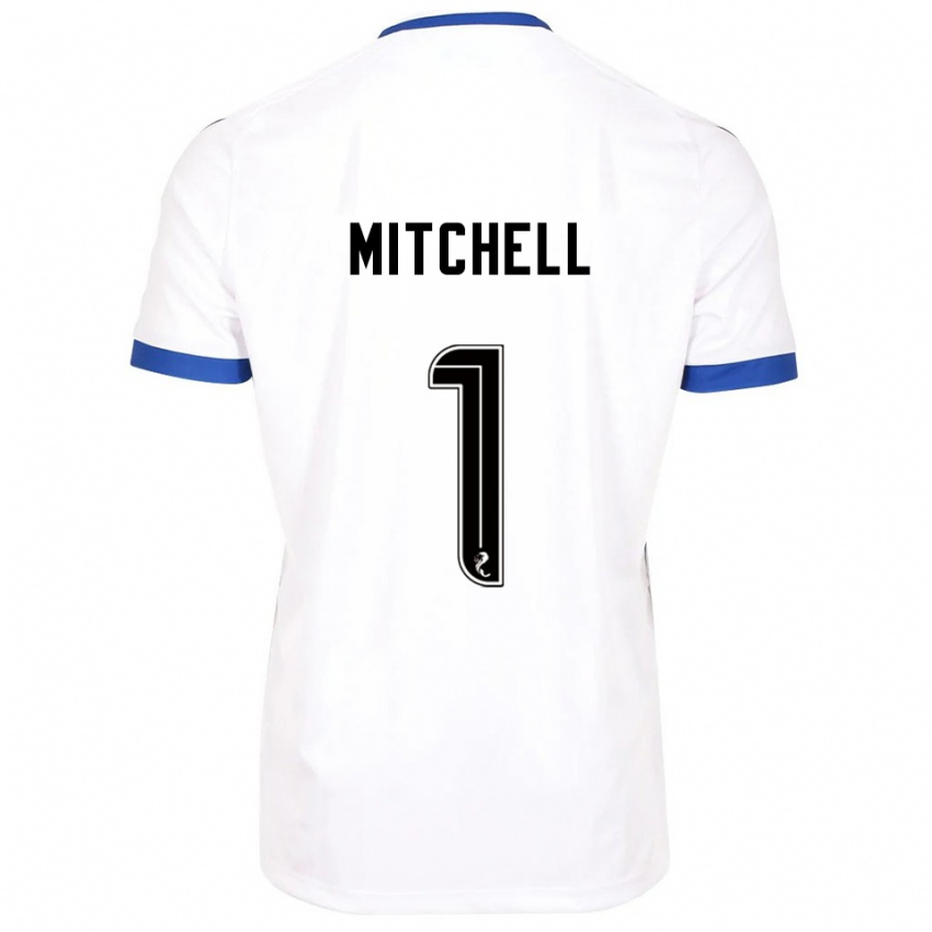 ילדים Ellie Mitchell #1 לבן כחול הרחק ג'רזי 2025/26 חולצה קצרה