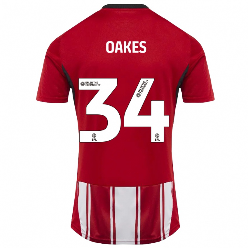 גברים Liam Oakes #34 אדום לבן שחור ג'רזי ביתית 2025/26 חולצה קצרה