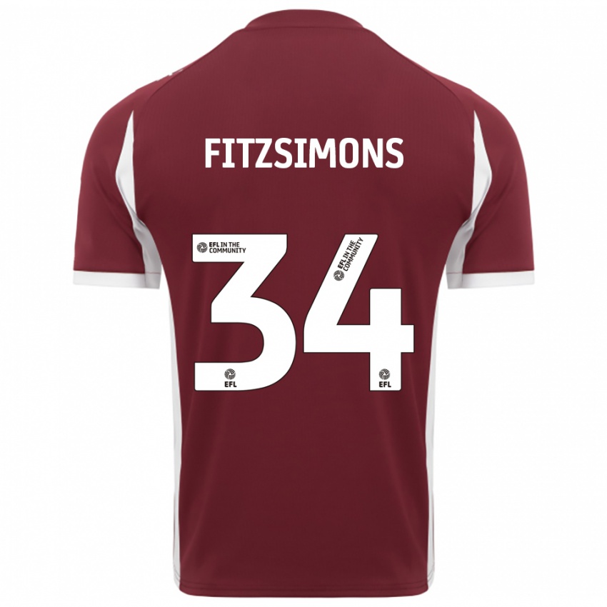 גברים רוס פיצימונס #34 בורדו לבן ג'רזי ביתית 2025/26 חולצה קצרה