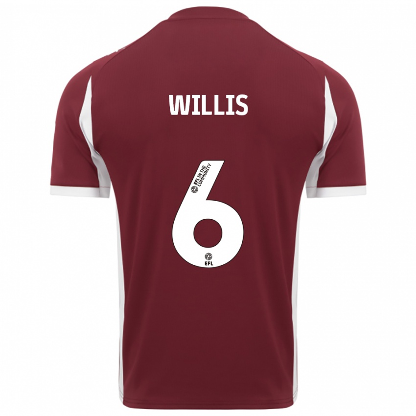 גברים Jordan Willis #6 בורדו לבן ג'רזי ביתית 2025/26 חולצה קצרה