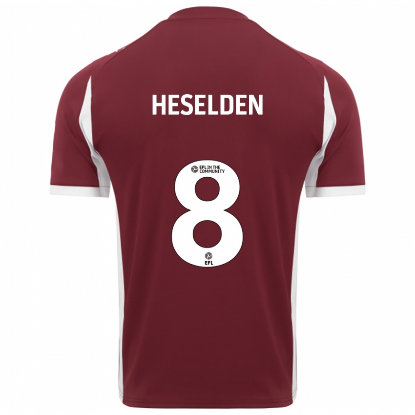 גברים Ruby Heselden #8 בורדו לבן ג'רזי ביתית 2025/26 חולצה קצרה