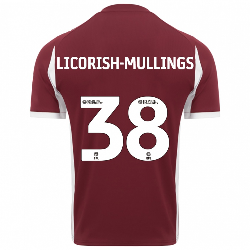 גברים Kiantay Licorish-Mullings #38 בורדו לבן ג'רזי ביתית 2025/26 חולצה קצרה