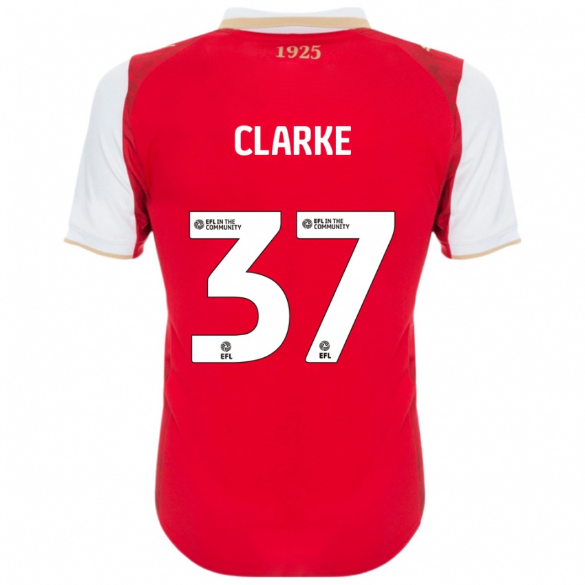 גברים James Clarke #37 אדום לבן ג'רזי ביתית 2025/26 חולצה קצרה