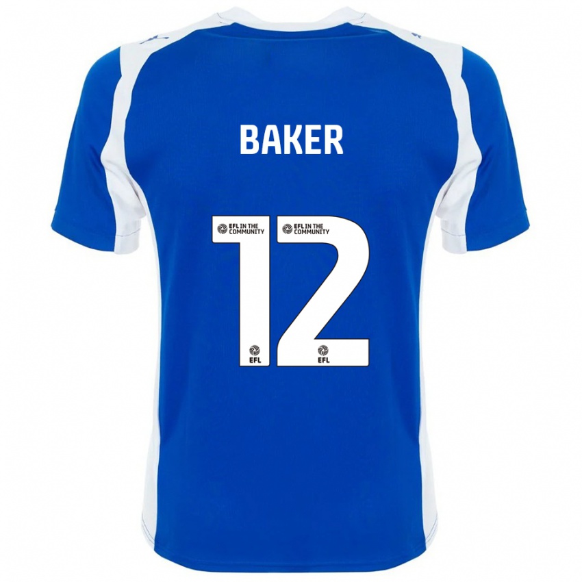 גברים Tegen Baker #12 כחול לבן ג'רזי ביתית 2025/26 חולצה קצרה