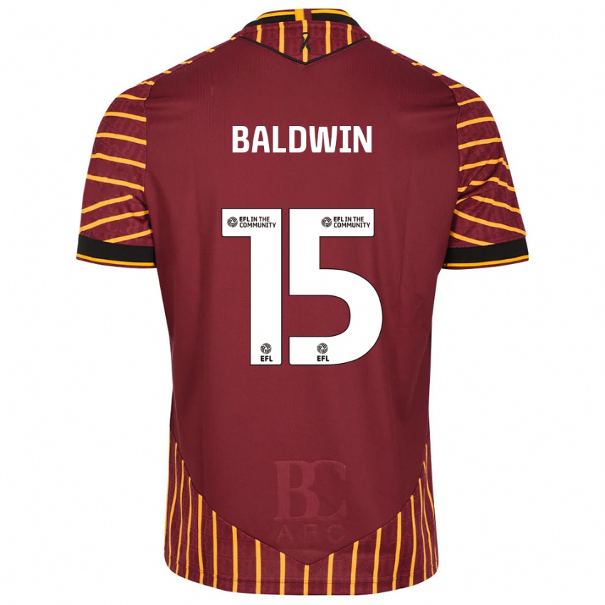 גברים אדן בולדווין #15 כתום בורדו ג'רזי ביתית 2025/26 חולצה קצרה