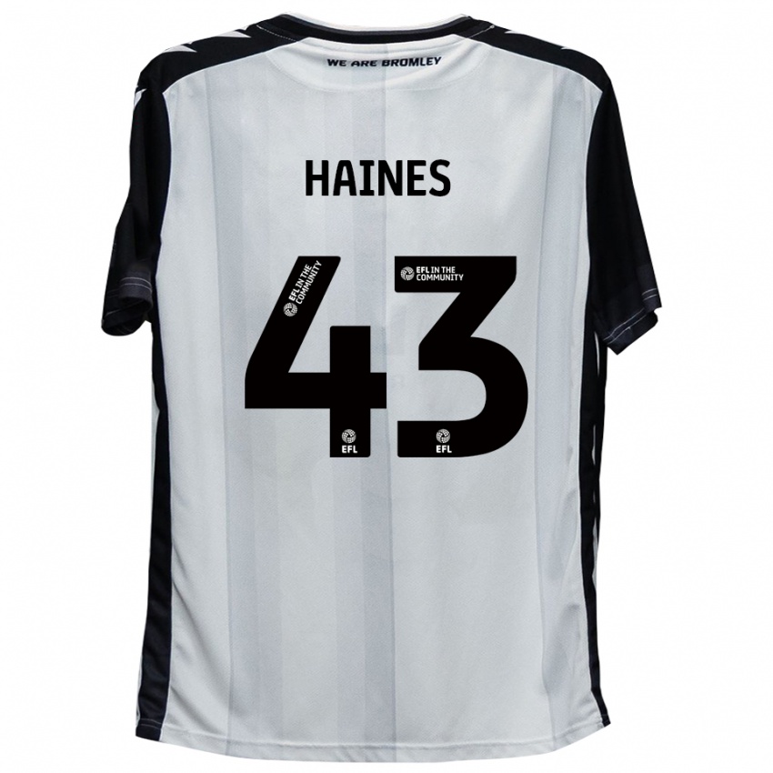 גברים Harry Haines #43 לבן שחור ג'רזי ביתית 2025/26 חולצה קצרה