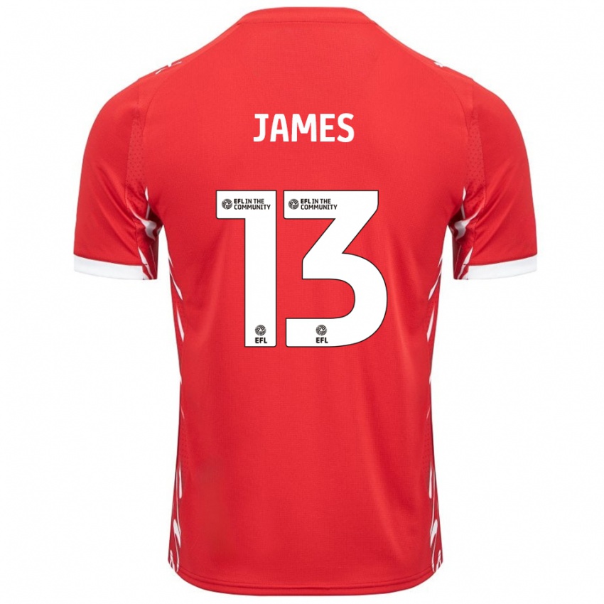 גברים Dominic James #13 אדום לבן ג'רזי ביתית 2025/26 חולצה קצרה