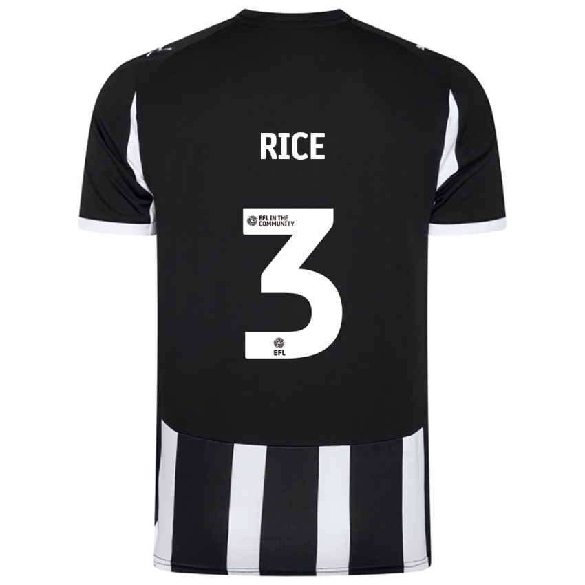 גברים Alfie Rice #3 שחור לבן ג'רזי ביתית 2025/26 חולצה קצרה
