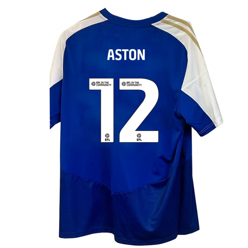 גברים Logan Aston #12 כחול לבן זהב הרחק ג'רזי 2025/26 חולצה קצרה