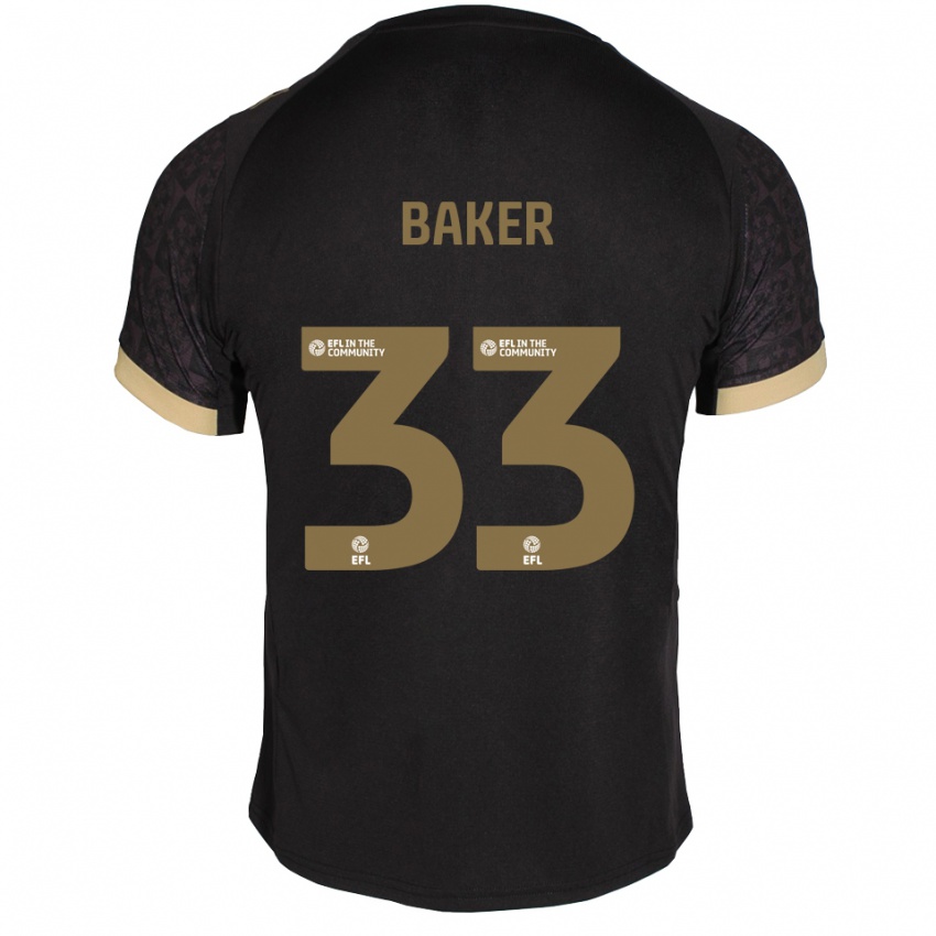גברים זאק בייקר #33 שחור זהב הרחק ג'רזי 2025/26 חולצה קצרה