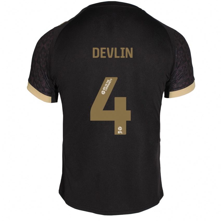 גברים Billy Devlin #4 שחור זהב הרחק ג'רזי 2025/26 חולצה קצרה