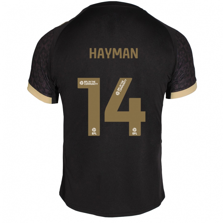 גברים Sam Hayman #14 שחור זהב הרחק ג'רזי 2025/26 חולצה קצרה