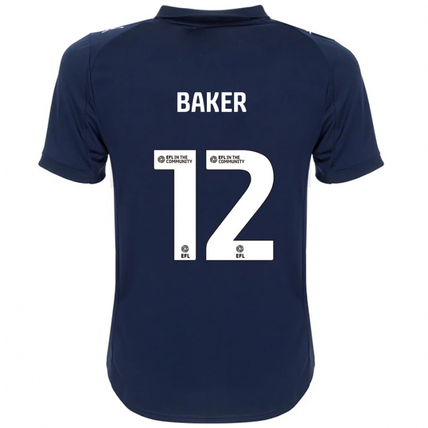 גברים Tegen Baker #12 כחול נייבי לבן הרחק ג'רזי 2025/26 חולצה קצרה