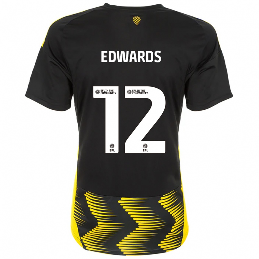 גברים טום אדוארדס #12 שחור צהוב הרחק ג'רזי 2025/26 חולצה קצרה