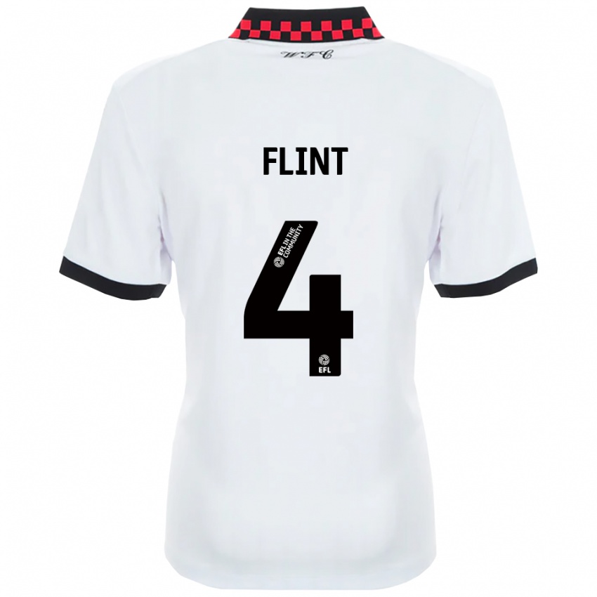 גברים אדן פלינט #4 לבן שחור הרחק ג'רזי 2025/26 חולצה קצרה