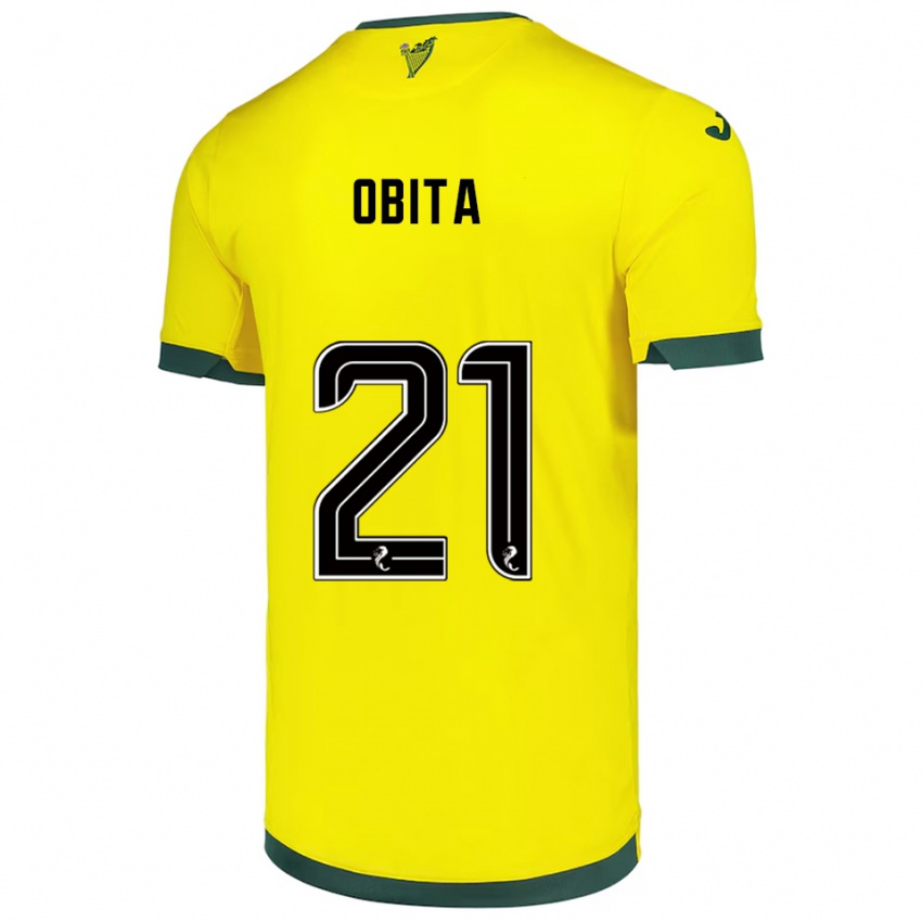 גברים Jordan Obita #21 צהוב ירוק הרחק ג'רזי 2025/26 חולצה קצרה