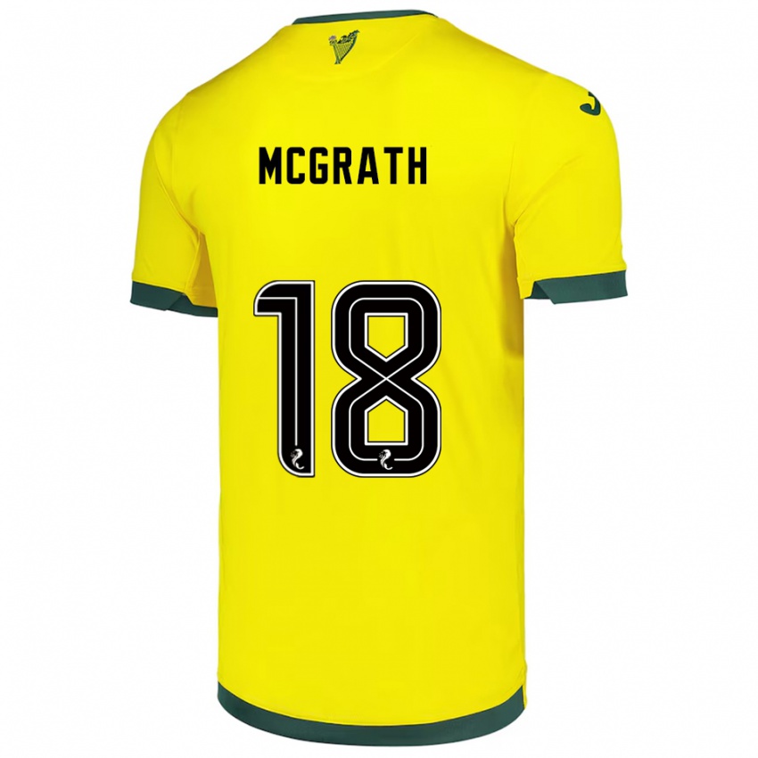 גברים Joseph Mcgrath #18 צהוב ירוק הרחק ג'רזי 2025/26 חולצה קצרה