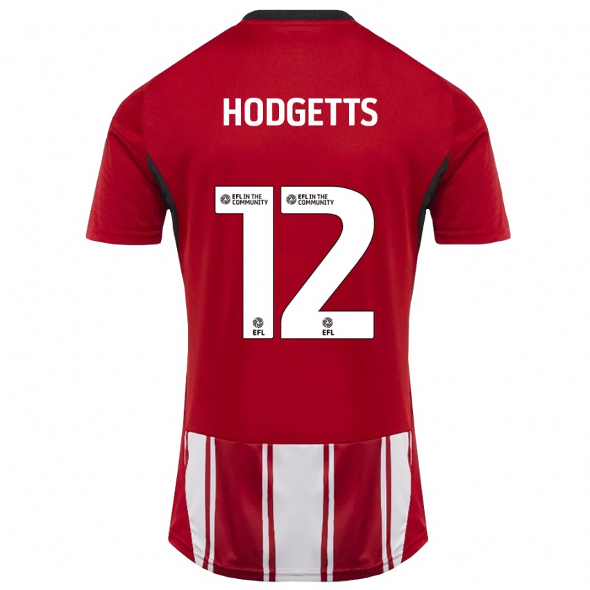 נשים Luke Hodgetts #12 אדום לבן שחור ג'רזי ביתית 2025/26 חולצה קצרה