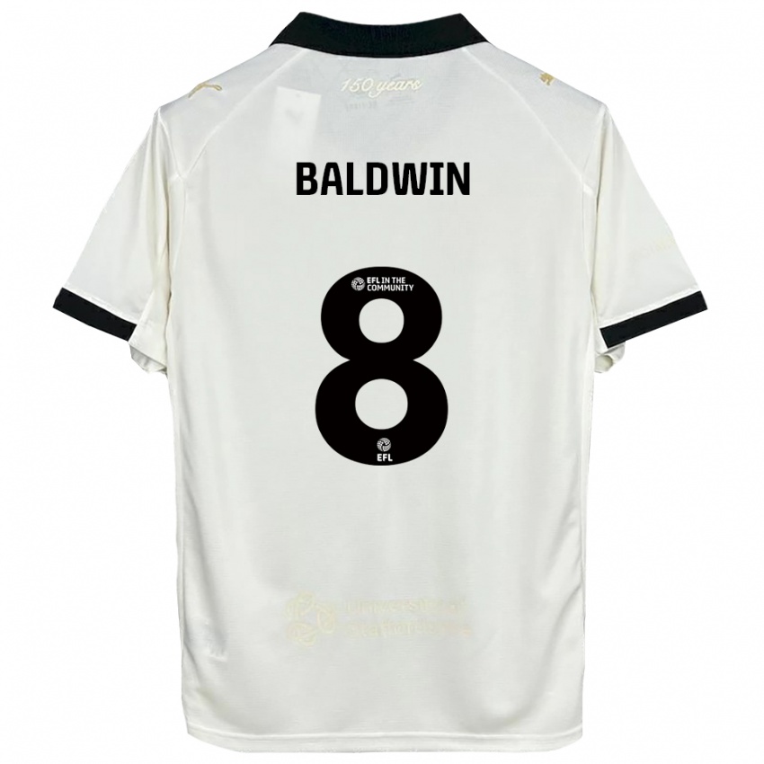 נשים Meg Baldwin #8 לבן פנינה שחור ג'רזי ביתית 2025/26 חולצה קצרה