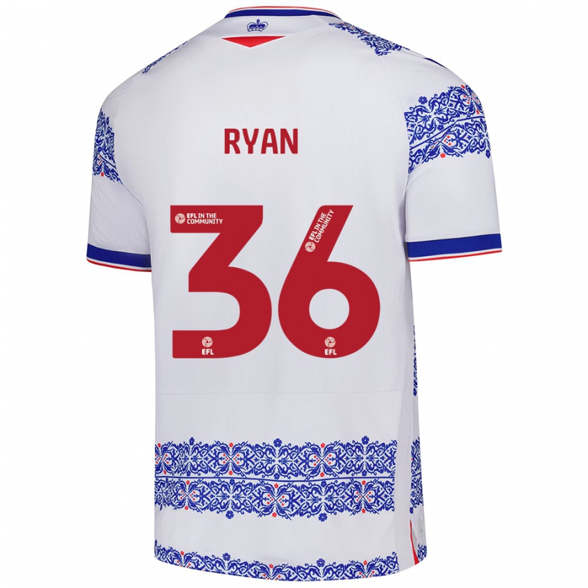 נשים ג'ון ראיין #36 לבן כחול ג'רזי ביתית 2025/26 חולצה קצרה