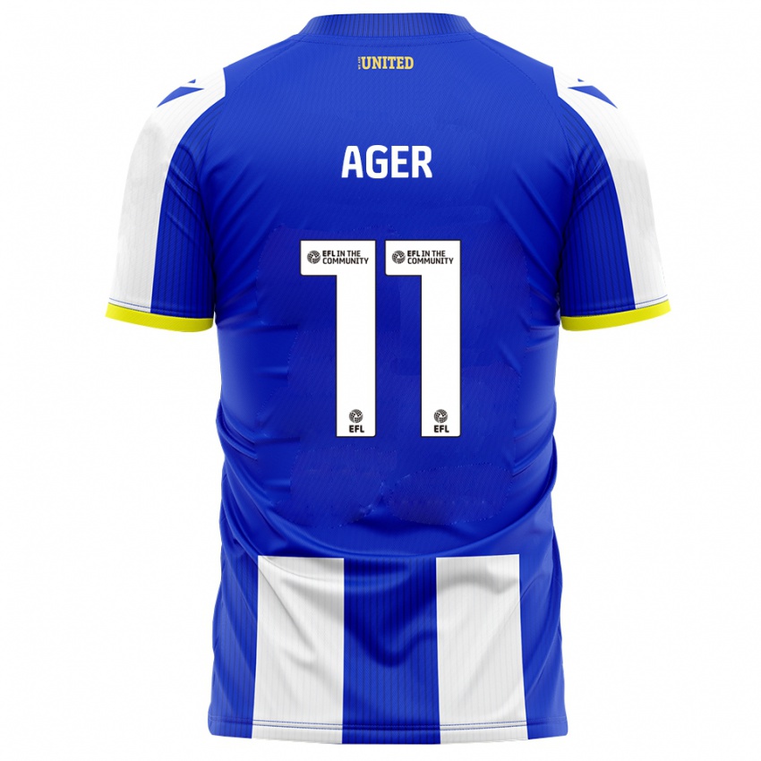 נשים Emily Ager #11 כחול לבן ג'רזי ביתית 2025/26 חולצה קצרה