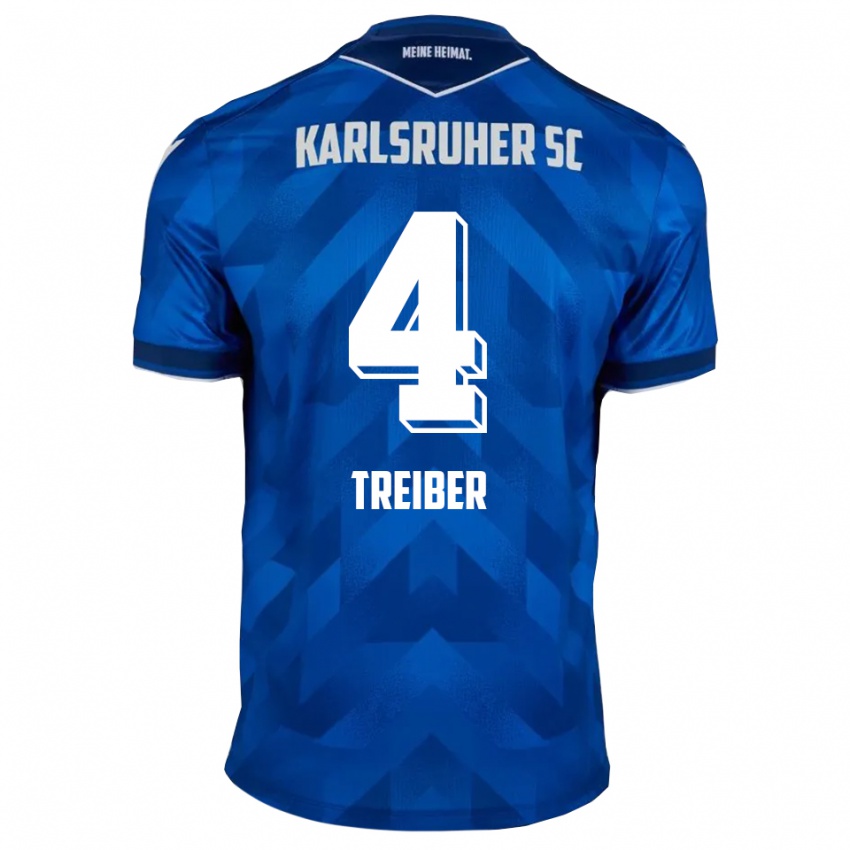 ילדים Jannik Treiber #4 כחול לבן ג'רזי ביתית 2025/26 חולצה קצרה