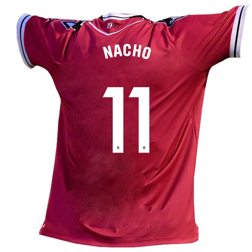 ילדים Nacho Sánchez #11 בורדו שחור הרחק ג'רזי 2025/26 חולצה קצרה