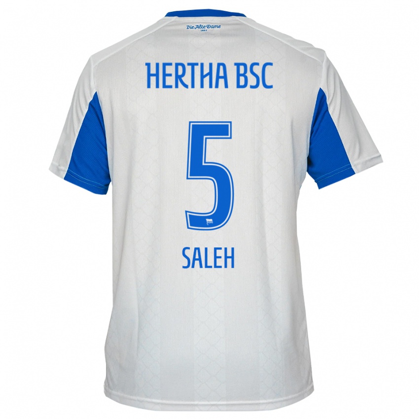 ילדים Ibrahim Saleh #5 לבן כחול הרחק ג'רזי 2025/26 חולצה קצרה