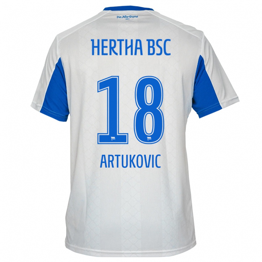 ילדים Ardian Artukovic #18 לבן כחול הרחק ג'רזי 2025/26 חולצה קצרה