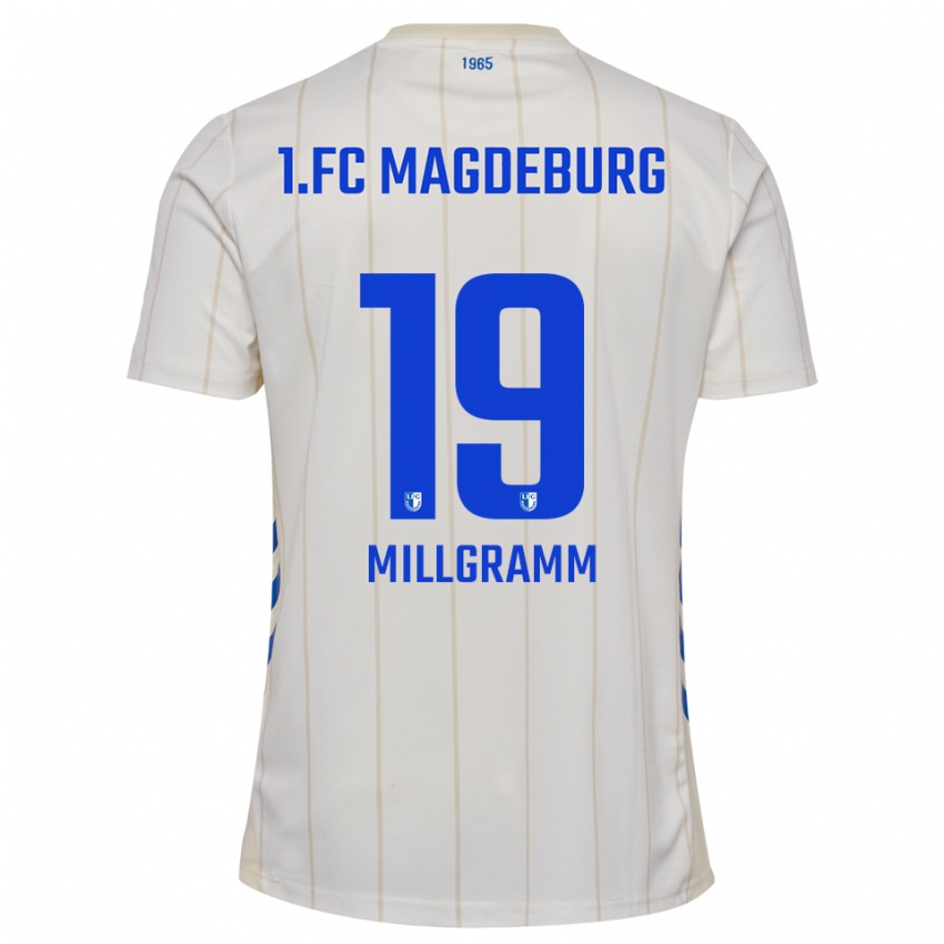 ילדים אלברט פרנק מילגרם #19 לבן כחול הרחק ג'רזי 2025/26 חולצה קצרה