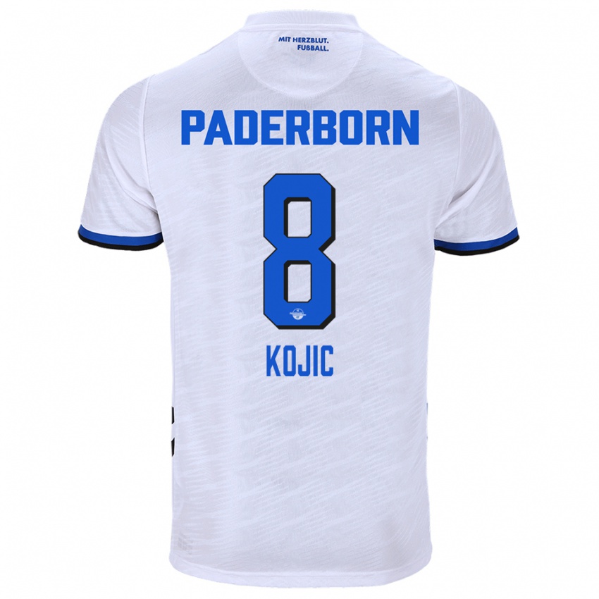 ילדים Medin Kojic #8 לבן כחול הרחק ג'רזי 2025/26 חולצה קצרה