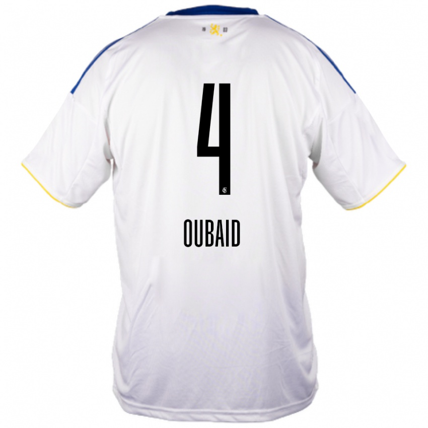 ילדים Obeida Oubaid #4 לבן כחול צהוב הרחק ג'רזי 2025/26 חולצה קצרה