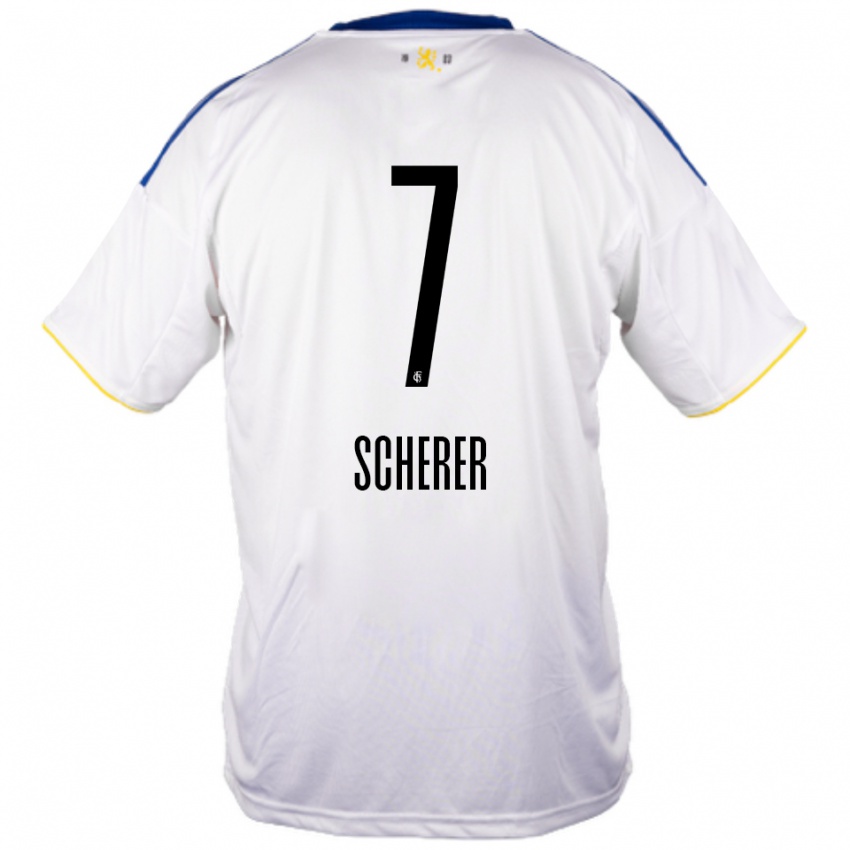 ילדים Tim Scherer #7 לבן כחול צהוב הרחק ג'רזי 2025/26 חולצה קצרה