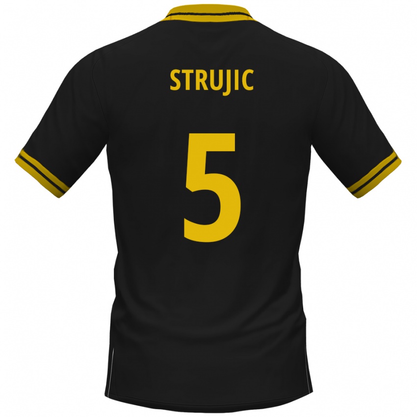 ילדים Sasa Strujic #5 שחור צהוב הרחק ג'רזי 2025/26 חולצה קצרה