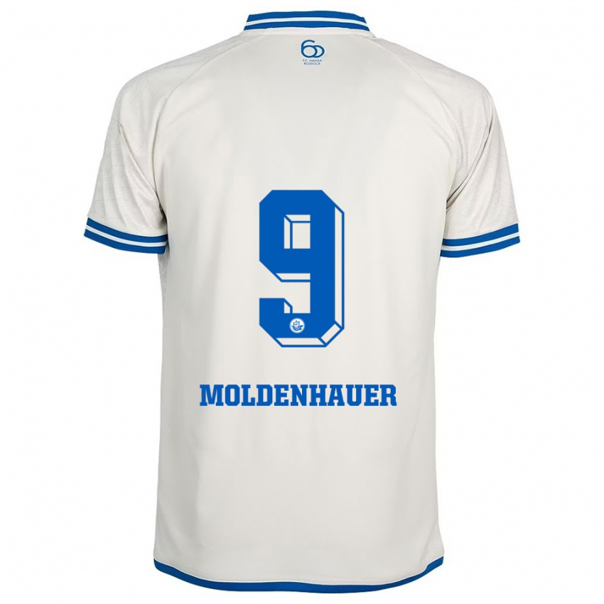 ילדים Max Moldenhauer #9 לבן כחול הרחק ג'רזי 2025/26 חולצה קצרה