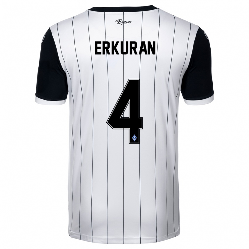 ילדים Emirhan Erkuran #4 לבן שחור הרחק ג'רזי 2025/26 חולצה קצרה