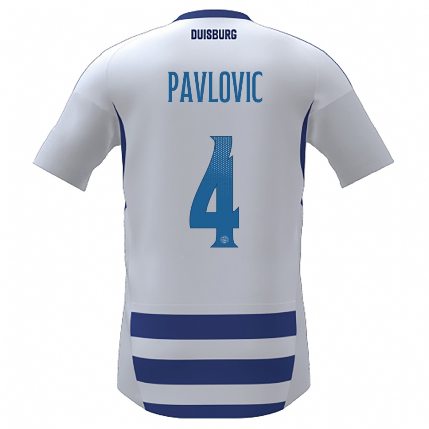 גברים Marko Pavlovic #4 לבן כחול ג'רזי ביתית 2025/26 חולצה קצרה