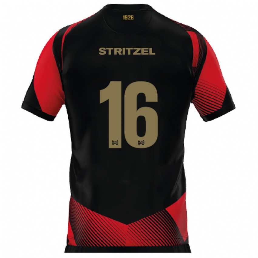 גברים פלוריאן שטריצל #16 שחור אדום ג'רזי ביתית 2025/26 חולצה קצרה