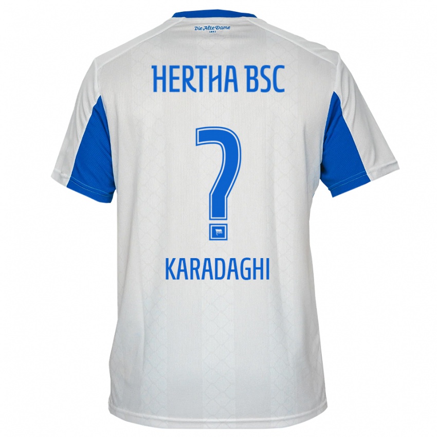 גברים Faruk Karadaghi #0 לבן כחול הרחק ג'רזי 2025/26 חולצה קצרה