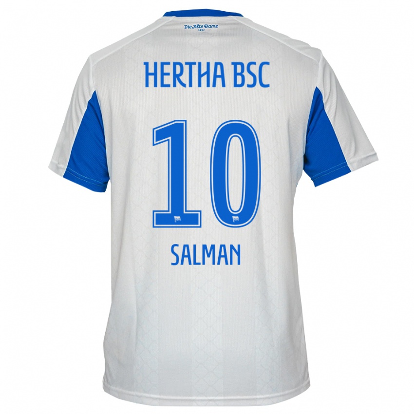 גברים Ali Salman #10 לבן כחול הרחק ג'רזי 2025/26 חולצה קצרה