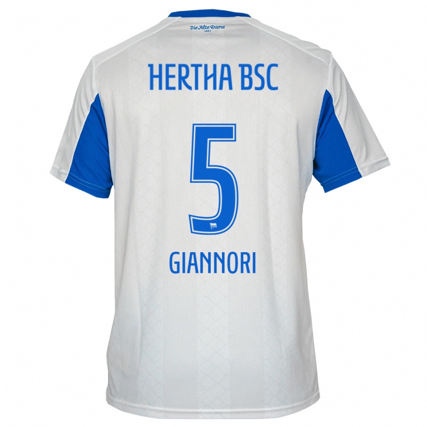 גברים נורה ג׳יאנורי #5 לבן כחול הרחק ג'רזי 2025/26 חולצה קצרה