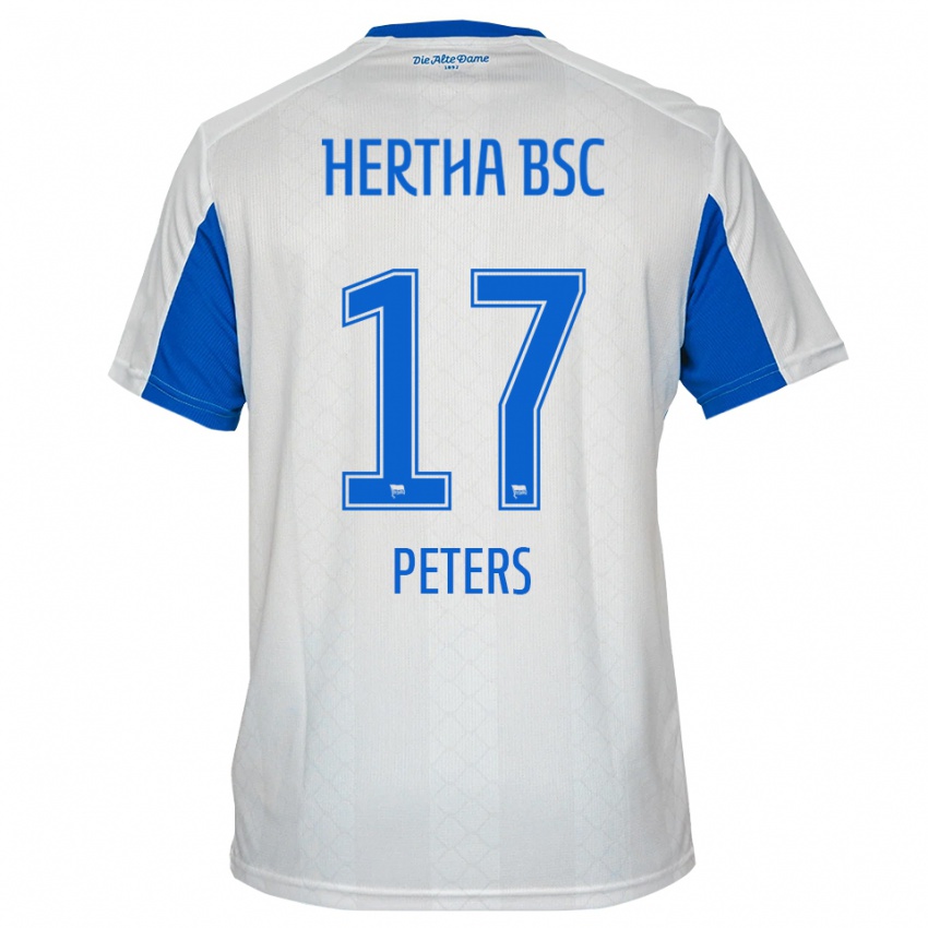 גברים Laura Peters #17 לבן כחול הרחק ג'רזי 2025/26 חולצה קצרה