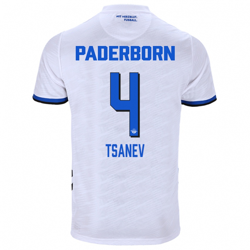 גברים סימאון טסנב #4 לבן כחול הרחק ג'רזי 2025/26 חולצה קצרה