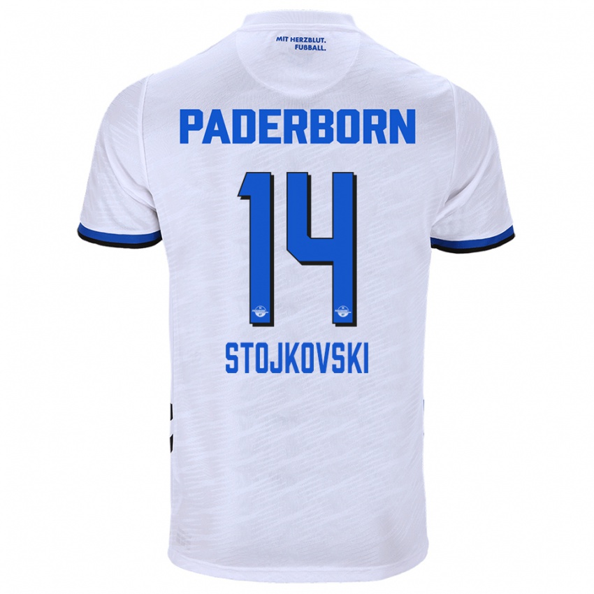 גברים Jakov Stojkovski #14 לבן כחול הרחק ג'רזי 2025/26 חולצה קצרה